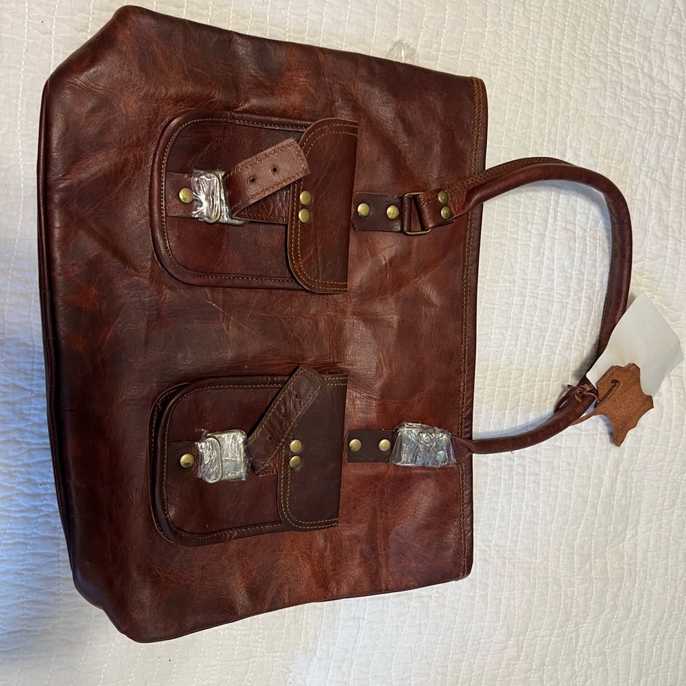 Mariah Brown Leather Tote Bag Made In India - Picture 7 of 10